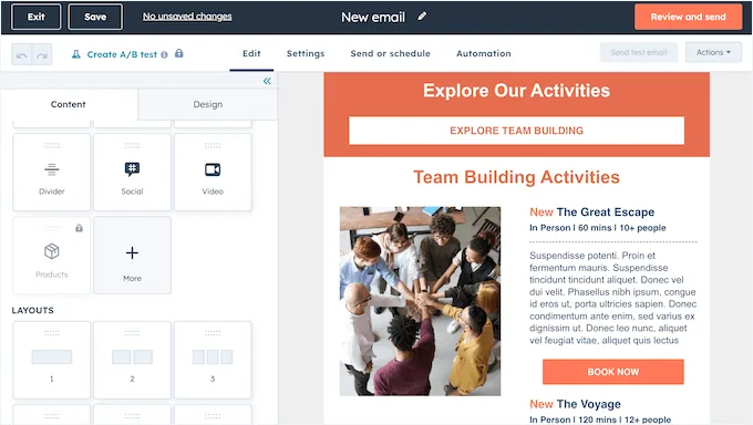 HubSpot's email editor