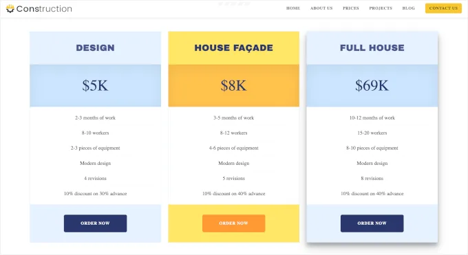OceanWP's pricing table