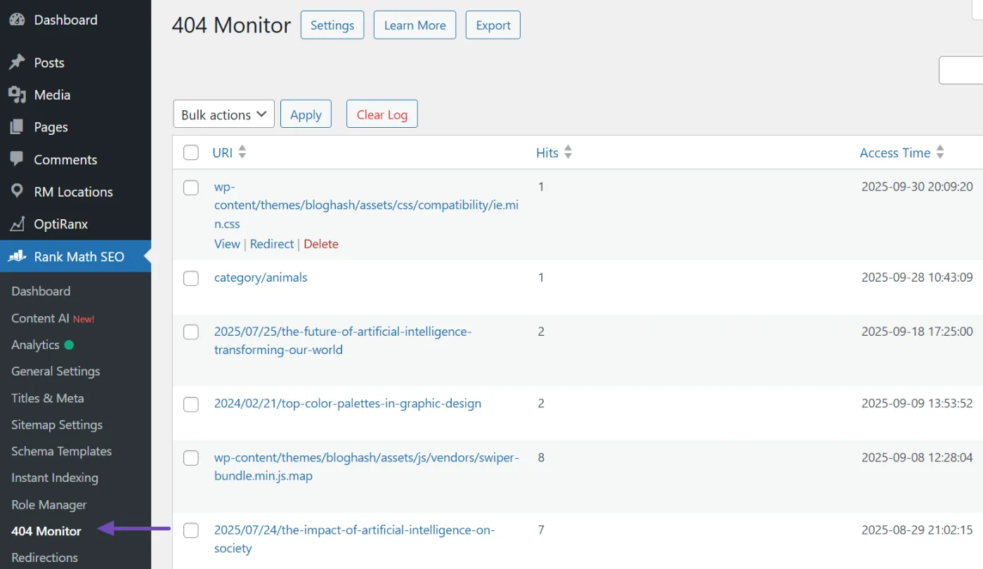 Rank Math 404 Monitor