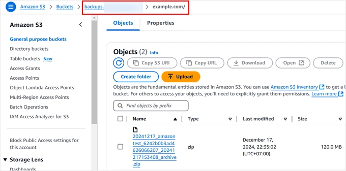 Viewing your Amazon S3 backup that was made with Duplicator