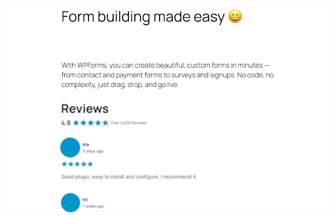 WordPres org reviews on a live site