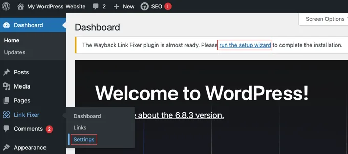 启动 Wayback Link Fixer 设置向导