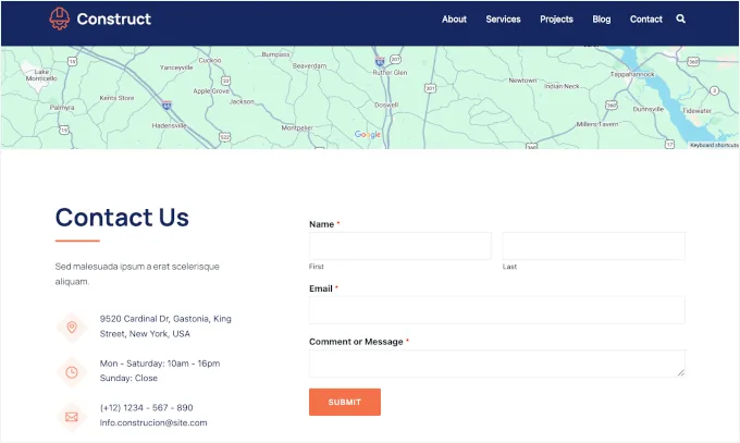 Sydney's contact page with map