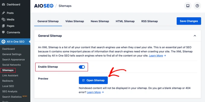 All in One SEO 中的站点地图设置
