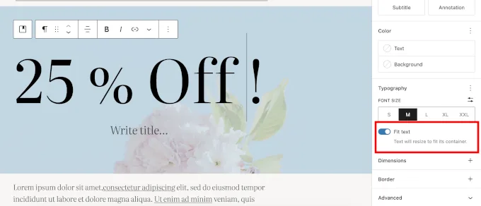 区块设置中的适应文本排版选项