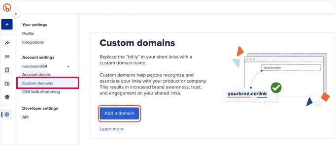 将自定义域添加到 Bitly