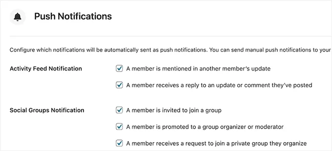 Enable different push notifications in BuddyBoss app