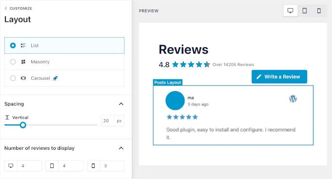 WordPress org reviews layout