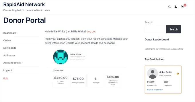 侧边栏中的捐赠者排行榜