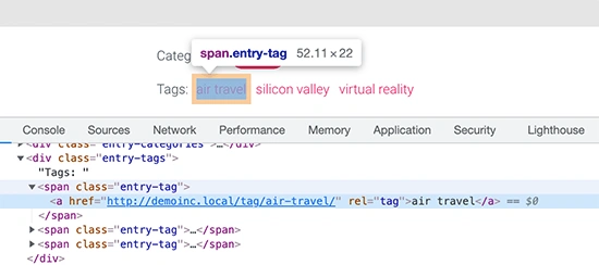 Using inspect tool to find tags class