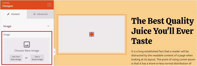 Uploading an image to the SeedProd Hotspot block