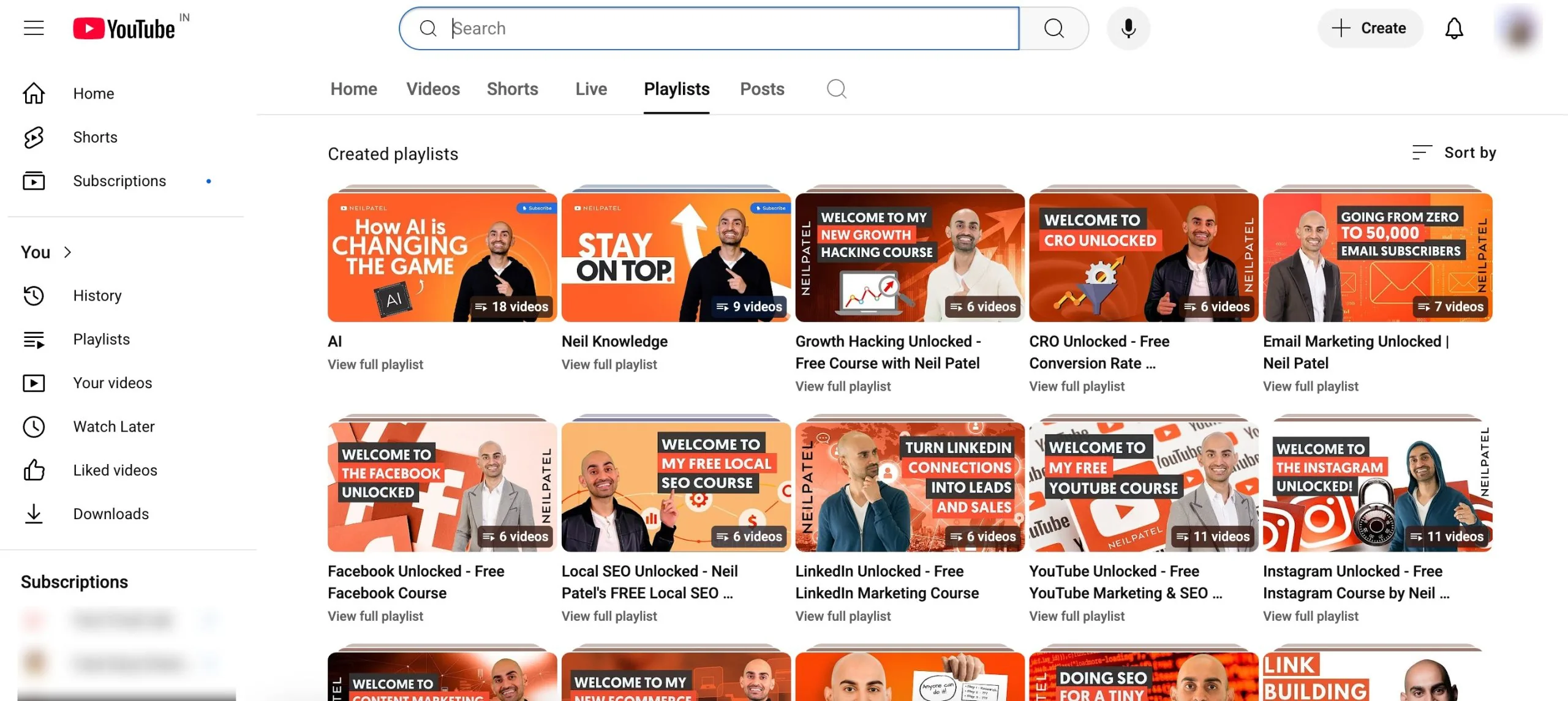 Neil Patel YouTube channel