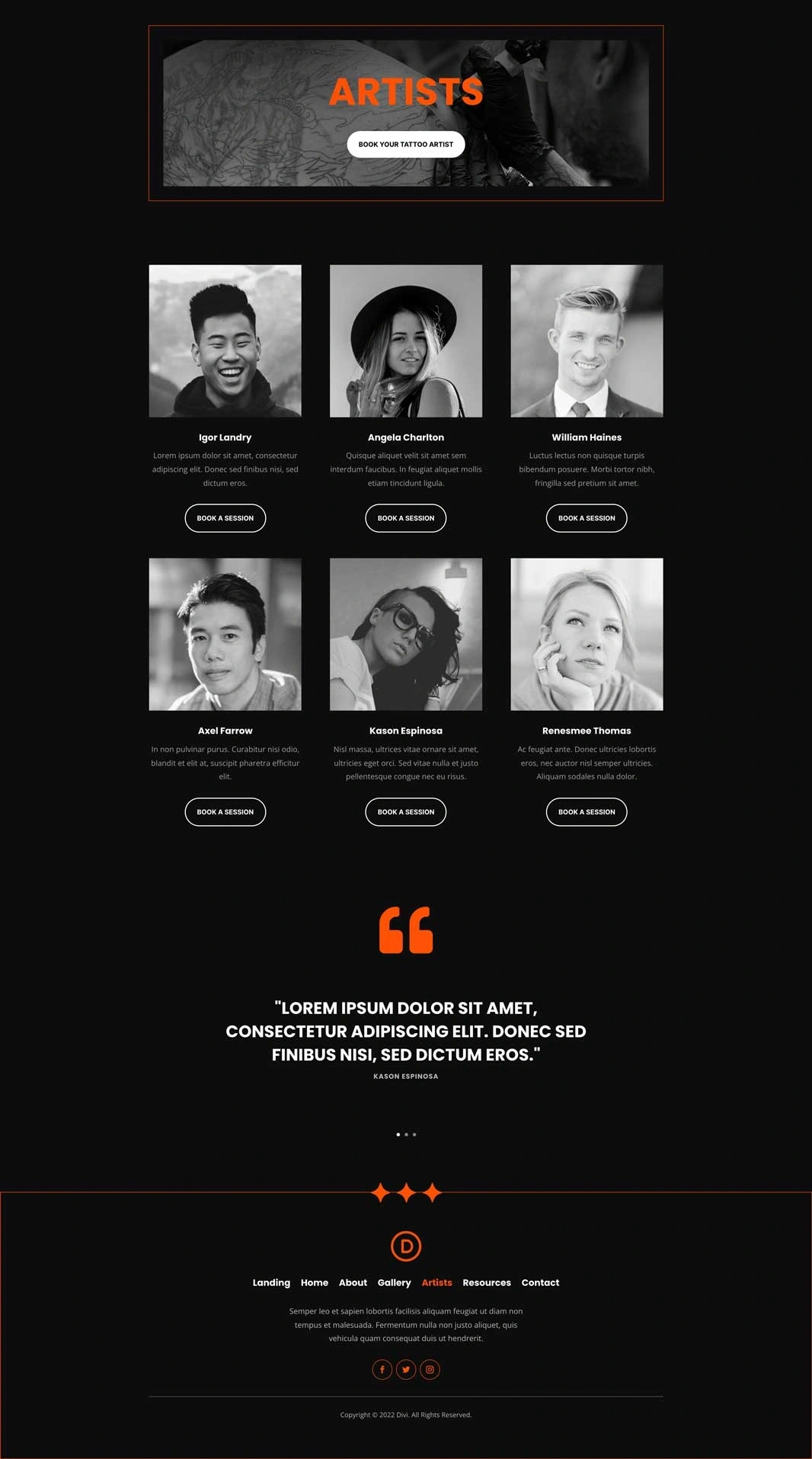 纹身店艺术家页面