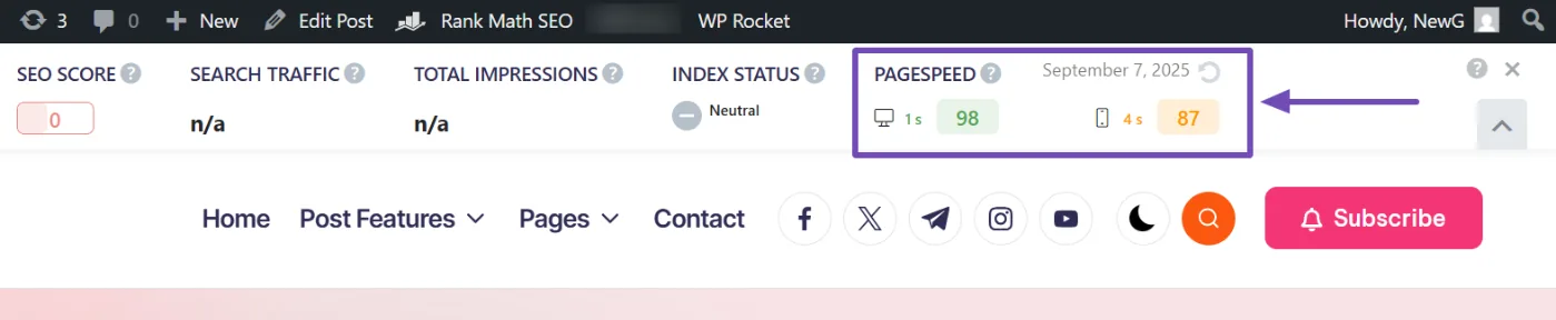 Rank Math 中的网站速度测试工具