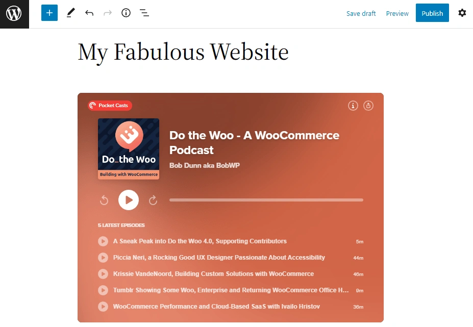 WordPress.com 添加了对新 Pocket Casts block的支持