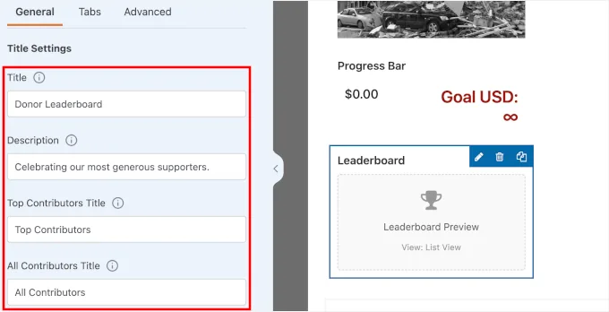 Adjusting the Title Settings