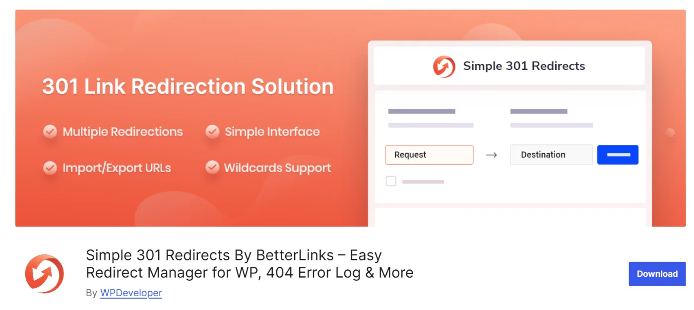 简易 301 重定向插件