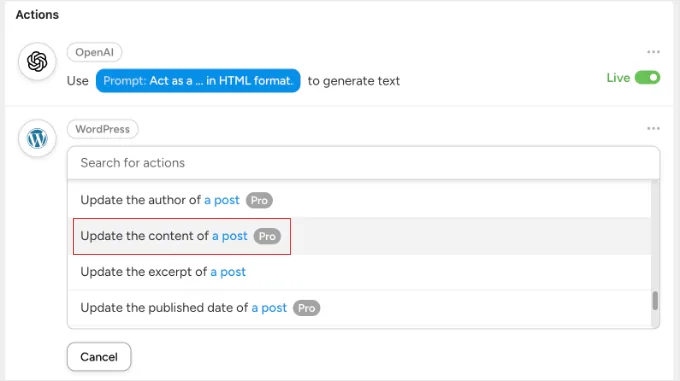 Uncanny Automator 更新文章内容的操作