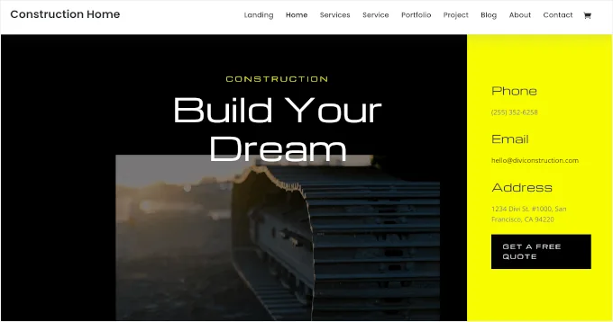 Divi's Construction Home theme