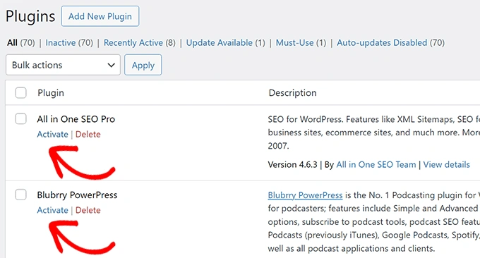Activate plugins individually