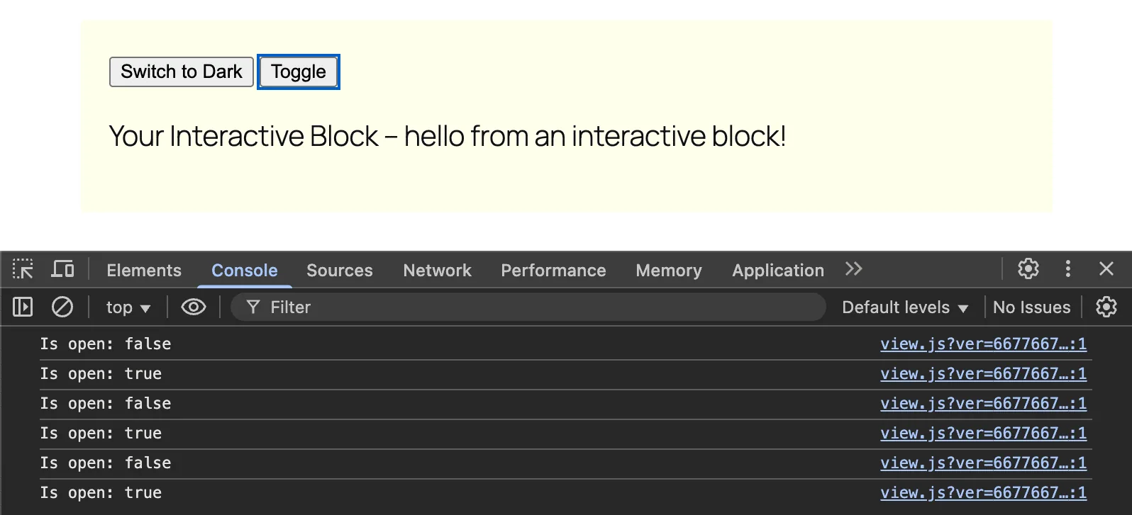 控制台中的消息通知用户本地上下文的变化。