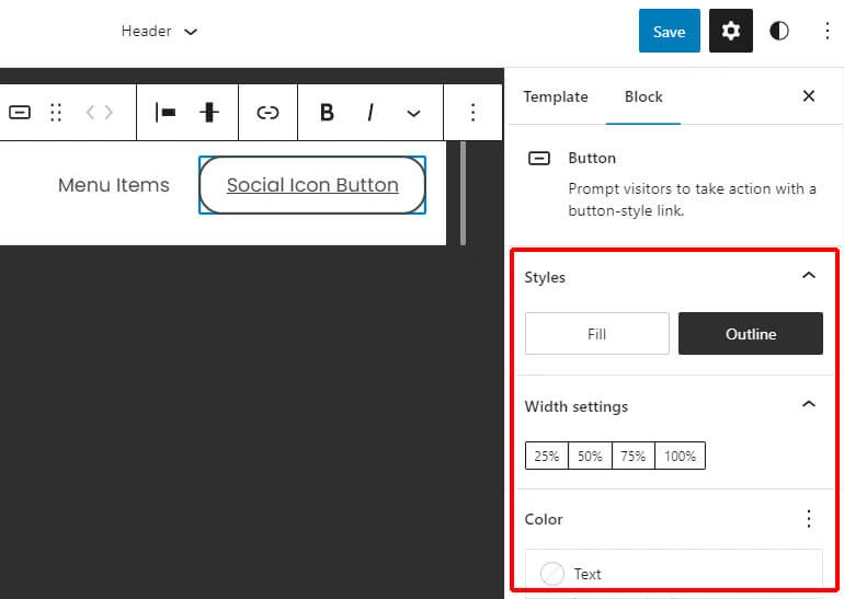 Sidebar Settings for Buttons