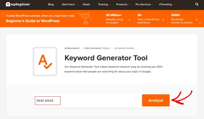 WPBeginner Keyword Generator Tool