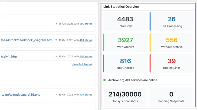 Wayback Link Fixer 仪表板