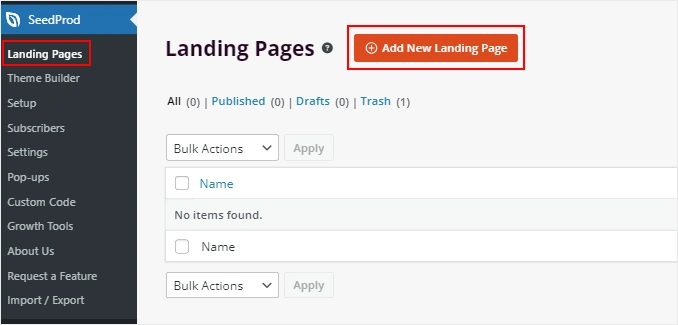 Adding a new landing page in SeedProd