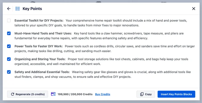 使用 AIOSEO 生成 AI“关键点”内容摘要