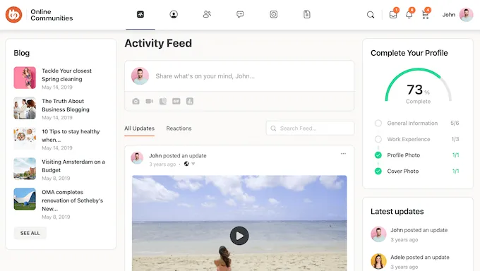 使用 BuddyBoss 创建的社区网站示例