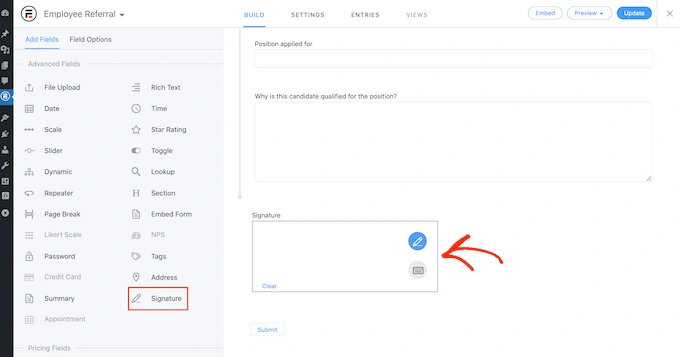 在 Formidable Forms 中添加签名
