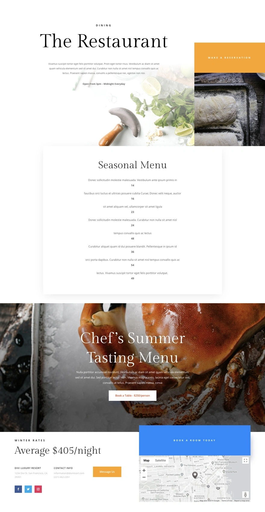 度假村餐厅页面