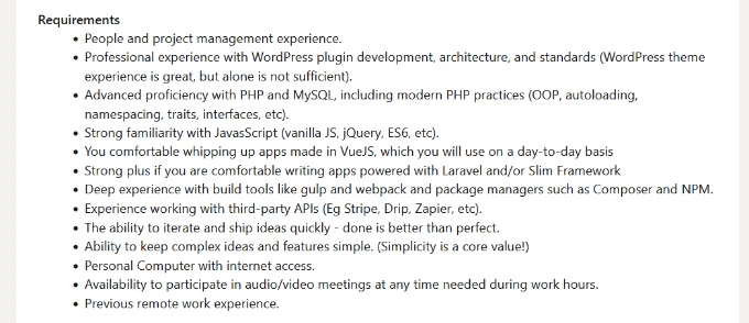 WordPress 开发人员角色的要求
