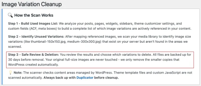 WP Media Cleanup Automatically Backs Up the Deleted Files for 30 Days