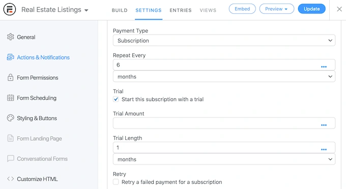 将经常性收入支付添加到网络目录表单