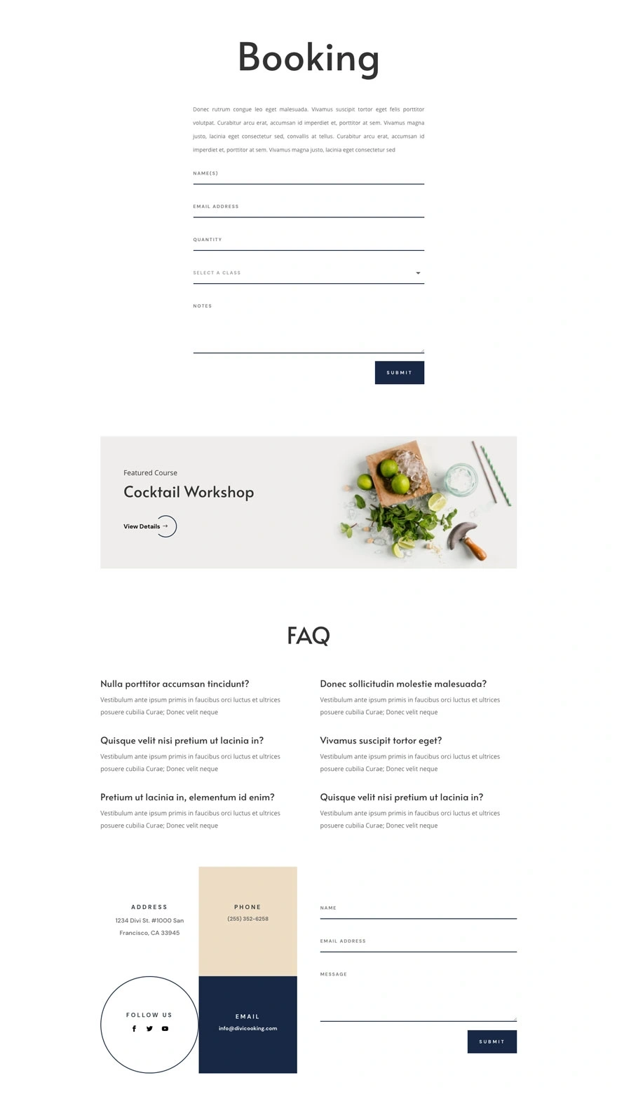 烹饪学校预订页面