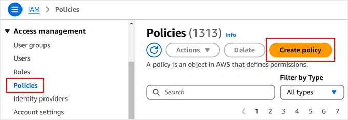 Creating a new policy for Amazon S3