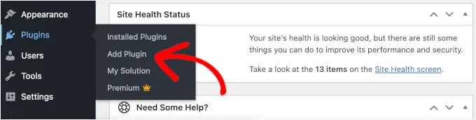 WordPress 管理区域中插件下的添加插件子菜单