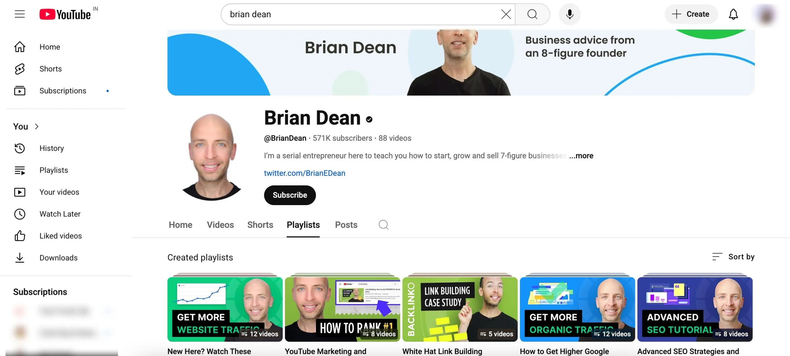 Brian Dean YouTube channel