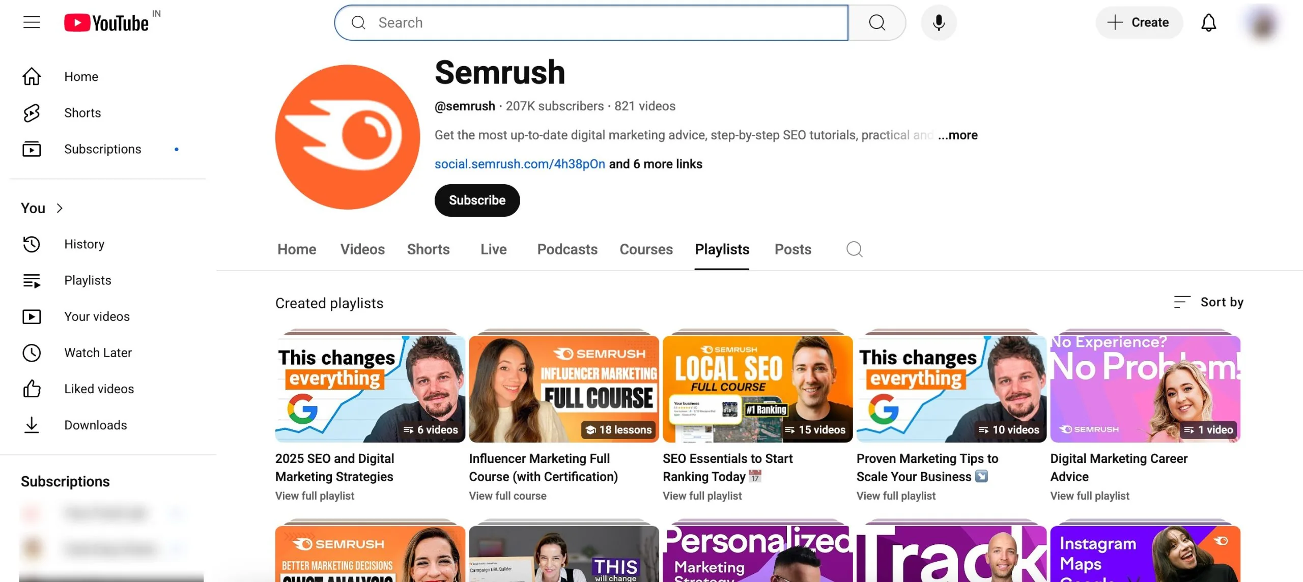 Semrush YouTube channel