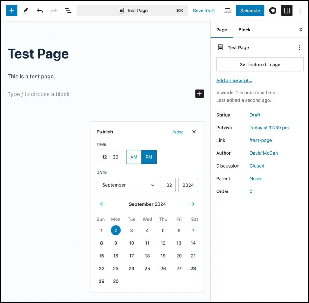 scheduling a page in the future