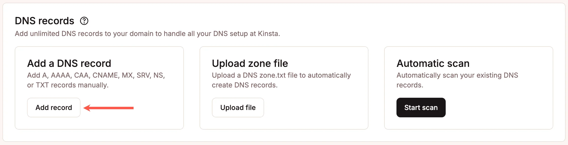 Add a DNS record within MyKinsta