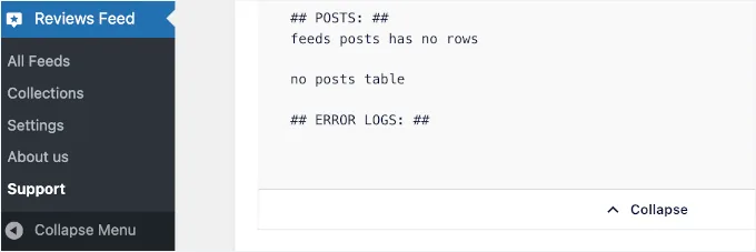 Reviews Feed系统信息中的错误日志