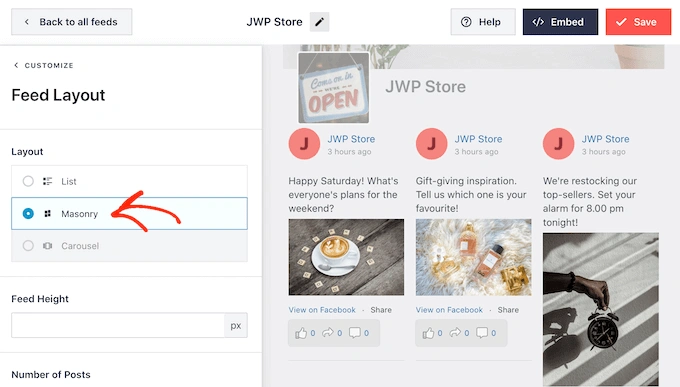 更改 Facebook 社交媒体源的布局