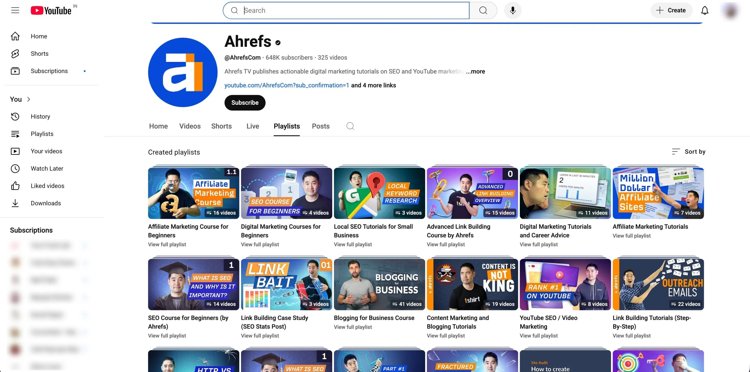 Ahrefs Youtube channel