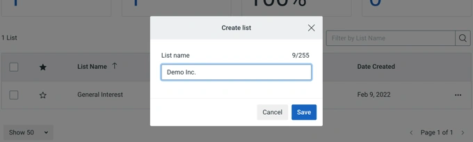 为您的电子邮件列表选择一个名称