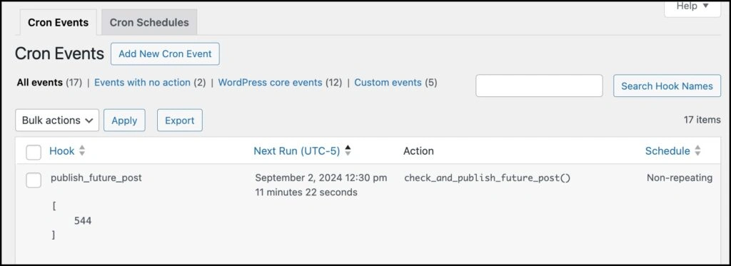 future page publish cron event