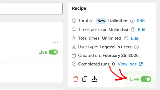 切换 Uncanny Automator 方案为上线状态