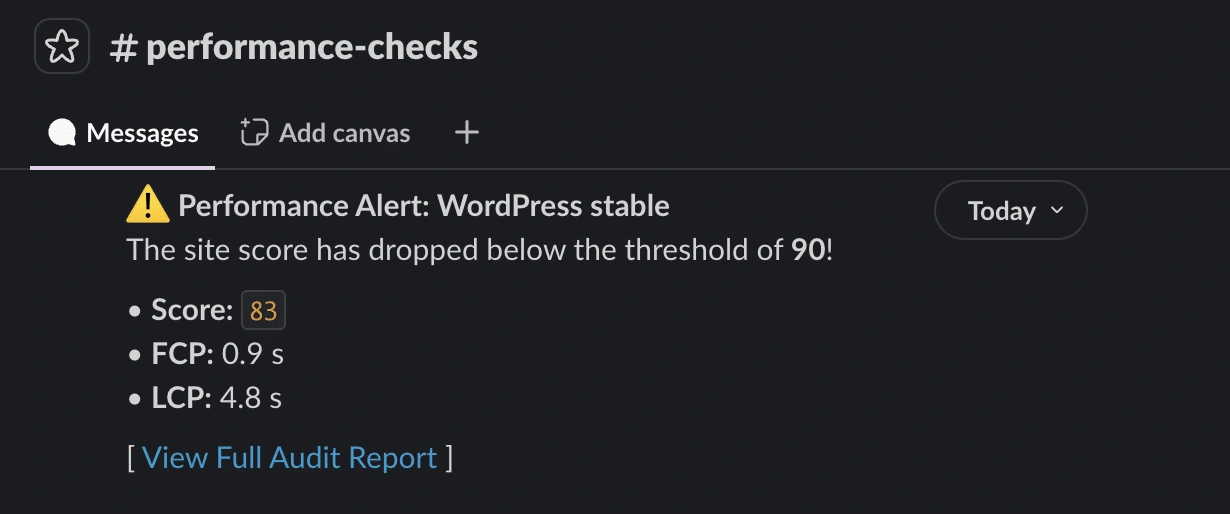 Slack 中的自动化性能警报